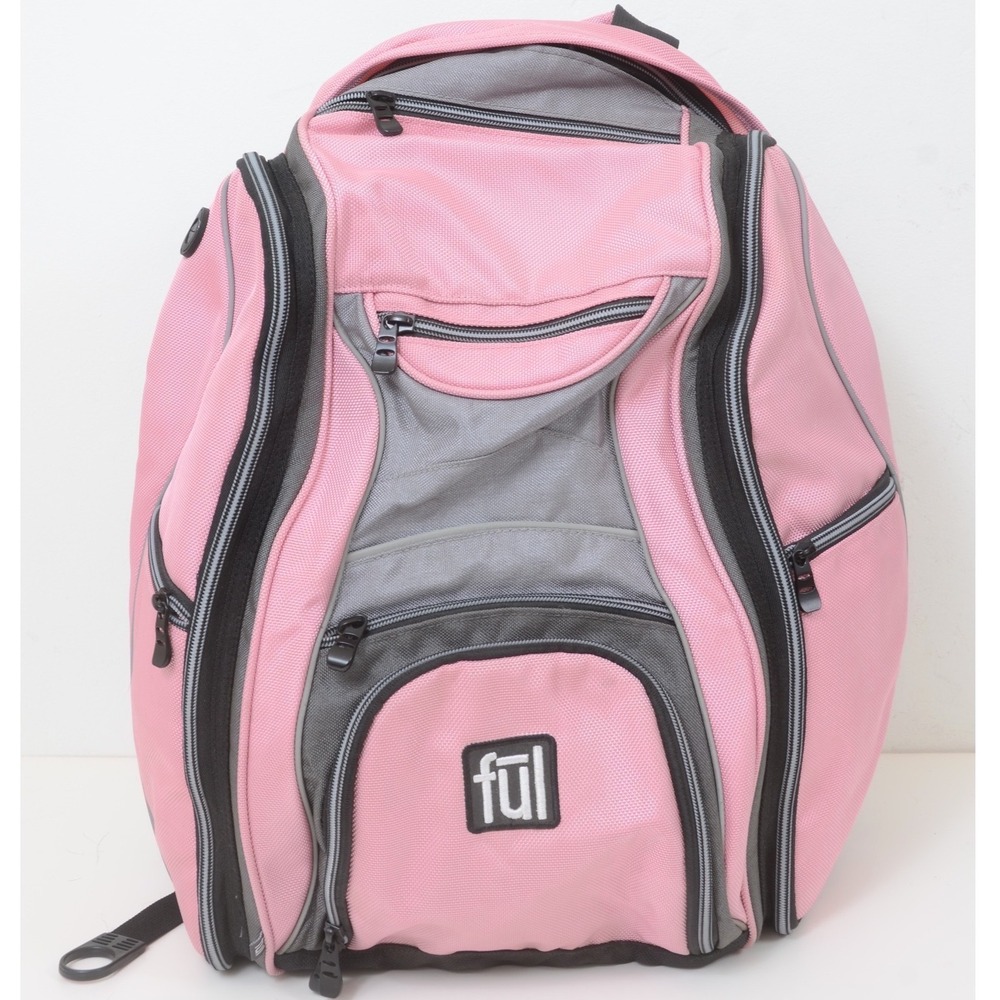 FUL Free Fallin Laptop Backpack Pink Gray Multi Pocket Travel Tech School Bag
